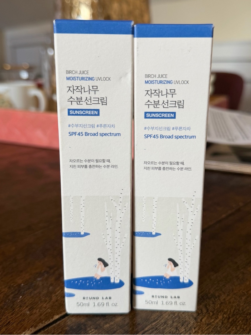 2 KBeauty ROUND LAB Birch Juice Moisturizing UVLock Sunscreen SPF45, 1.69 fl oz